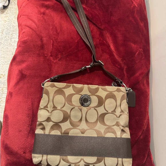 Coach Handbags - Coach Signature Brown and Tan Crossbody Bag